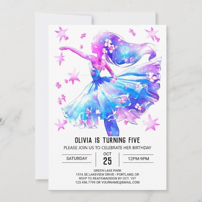 Simple Digital Ballerina Birthday Invitation (Front)