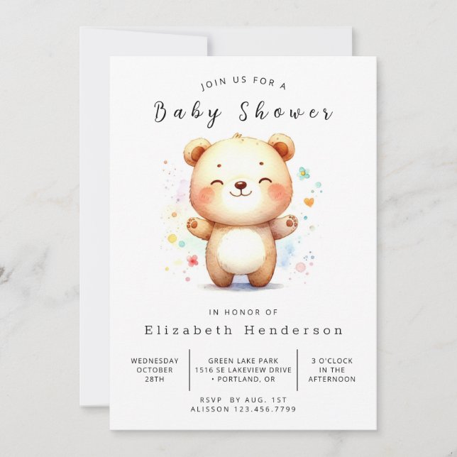 Simple Digital Bear Baby Shower Invitation (Front)