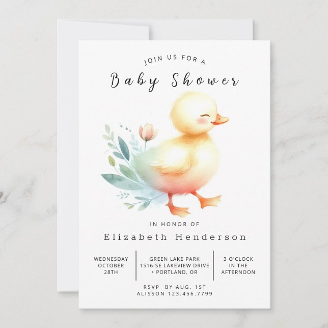 Simple Digital Duck Baby Shower  Invitation (Front)