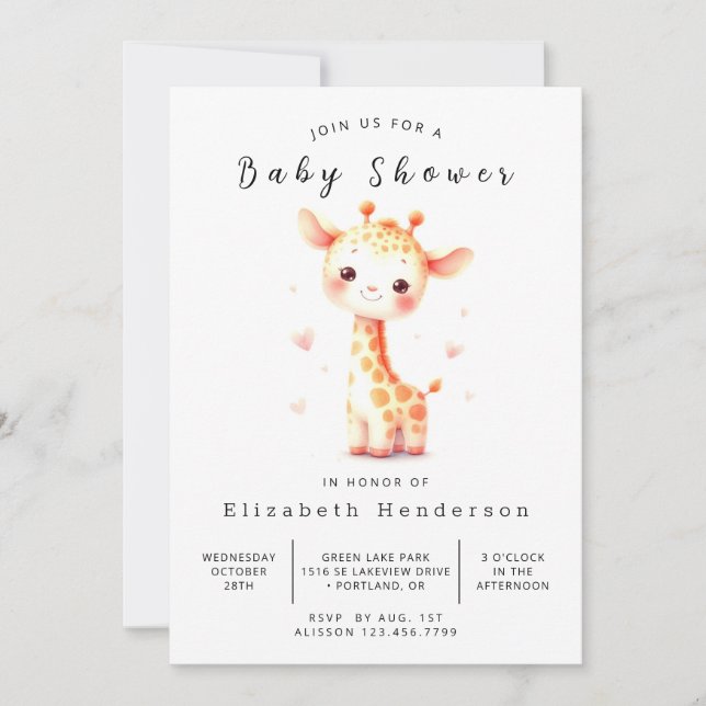 Simple Digital Giraffe Baby Shower  Invitation (Front)