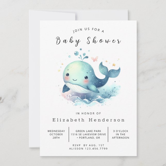 Simple Digital Whale Baby Shower Invitation (Front)