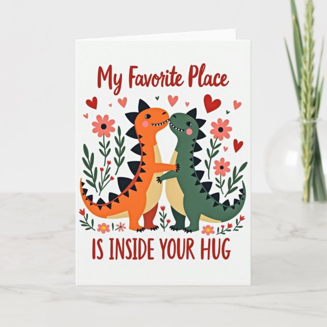 Simple Dino Hugs Love Card (Front)