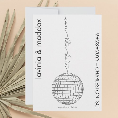 Simple Disco Ball Black and White QR Code Wedding Save The Date