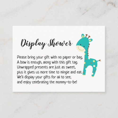 Simple Display Baby Shower Gift Card Teal Giraffe Enclosure Card