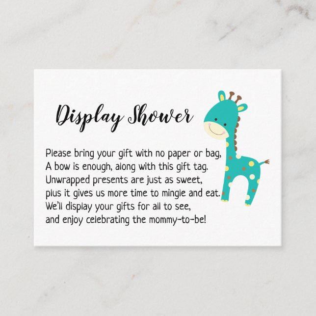 Simple Display Baby Shower Gift Card, Teal Giraffe Enclosure Card (Front)