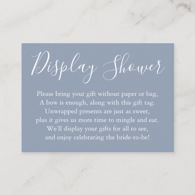 Simple Display Bridal Shower Dark Dusty Blue Enclosure Card (Front)