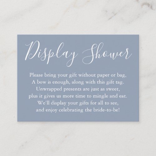 Simple Display Bridal Shower Dark Dusty Blue Enclosure Card