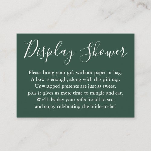 Simple Display Bridal Shower Dark Green Enclosure Card