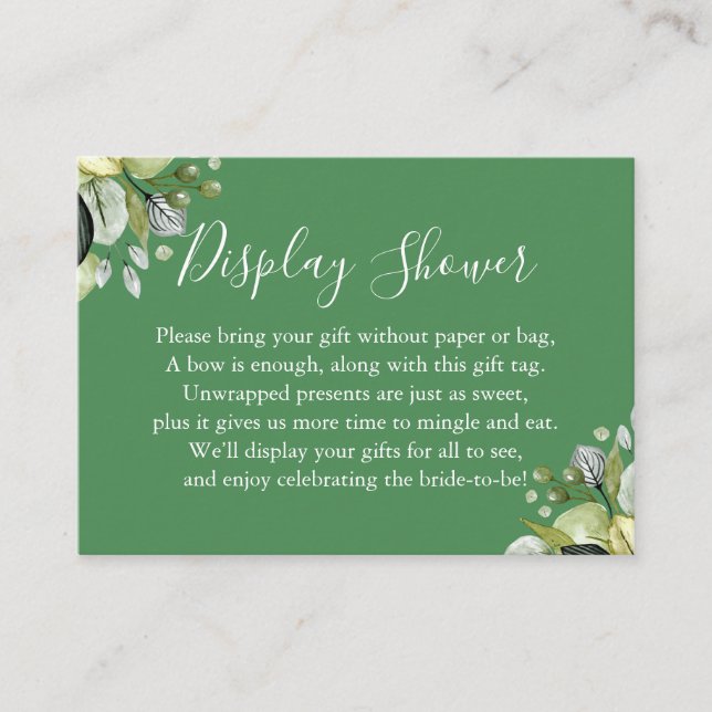Simple Display Bridal Shower Greenery on Green Enclosure Card (Front)
