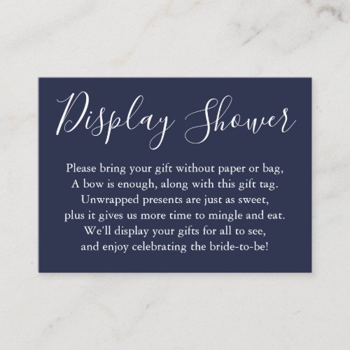 Simple Display Bridal Shower White and Navy Blue Enclosure Card
