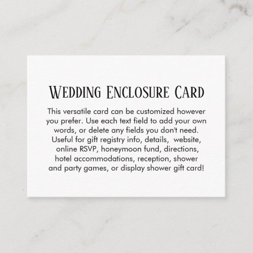 Simple DIY Custom Wedding Black  White Enclosure Card