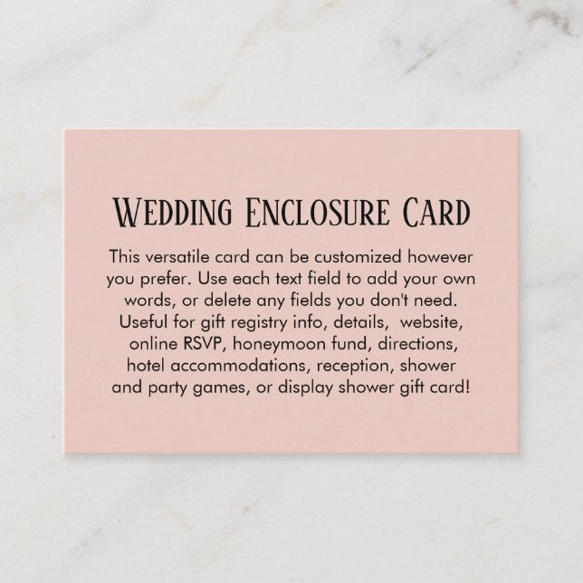 Simple DIY Custom Wedding Blush Pink Enclosure Card (Front)