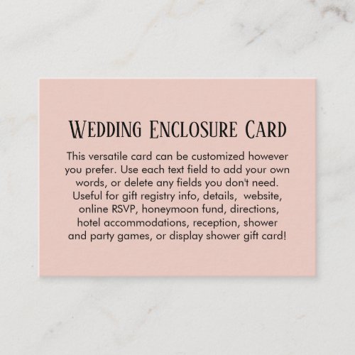 Simple DIY Custom Wedding Blush Pink Enclosure Card