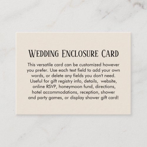 Simple DIY Custom Wedding Cream Enclosure Card