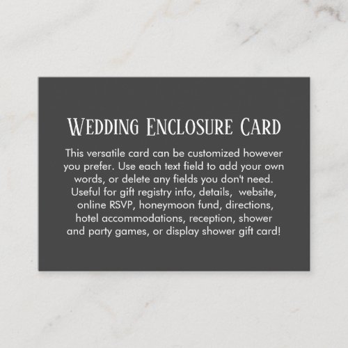 Simple DIY Custom Wedding Darkest Gray Enclosure Card