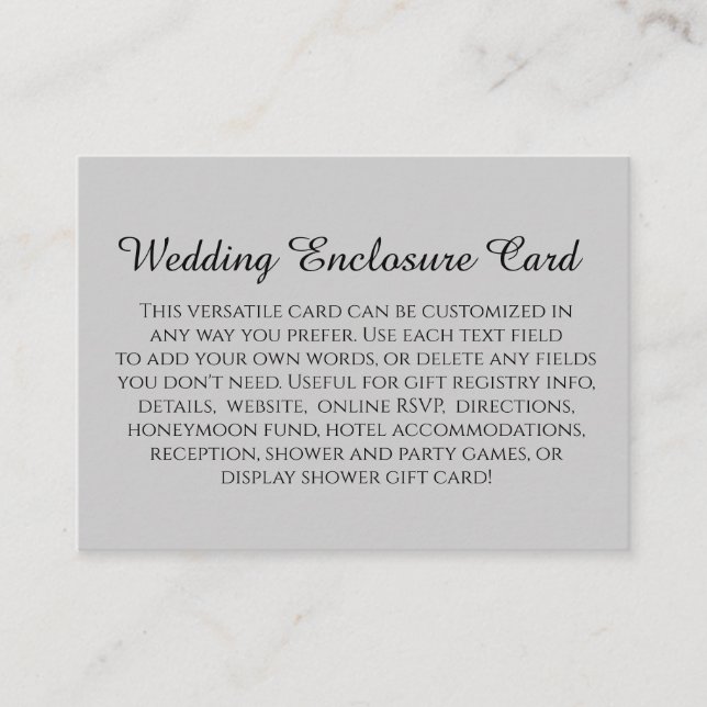 Simple DIY Custom Wedding Light Gray Enclosure Card (Front)