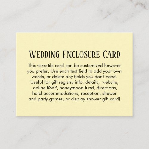 Simple DIY Custom Wedding Pale Yellow Enclosure Card