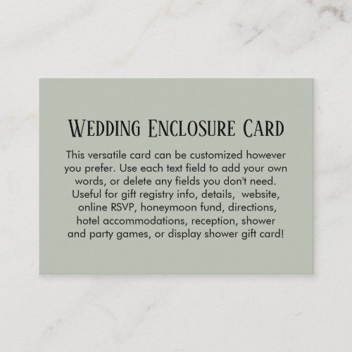 Simple DIY Custom Wedding Sage Green Enclosure Card