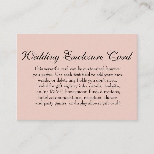 Simple DIY Custom Wedding Versatile Blush Pink Enclosure Card