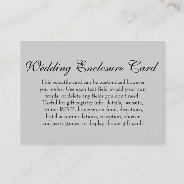 Simple DIY Custom Wedding Versatile Light Gray Enclosure Card (Front)