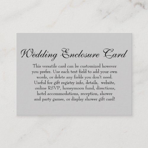 Simple DIY Custom Wedding Versatile Light Gray Enclosure Card