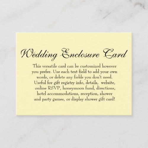 Simple DIY Custom Wedding Versatile Light Yellow Enclosure Card
