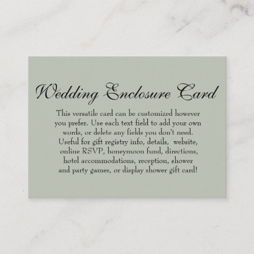 Simple DIY Custom Wedding Versatile Sage Green Enclosure Card