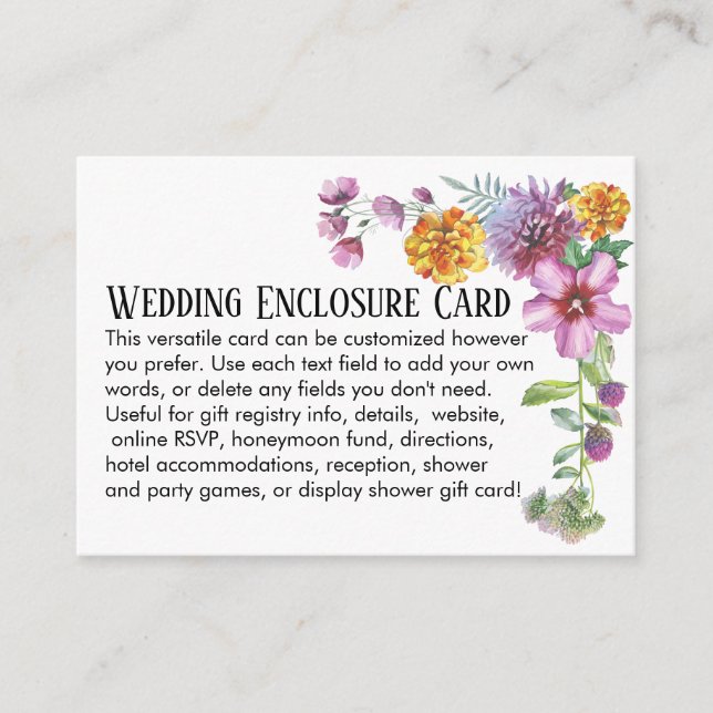 Simple DIY Custom Wedding Watercolor Wildflowers Enclosure Card (Front)
