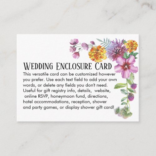 Simple DIY Custom Wedding Watercolor Wildflowers Enclosure Card