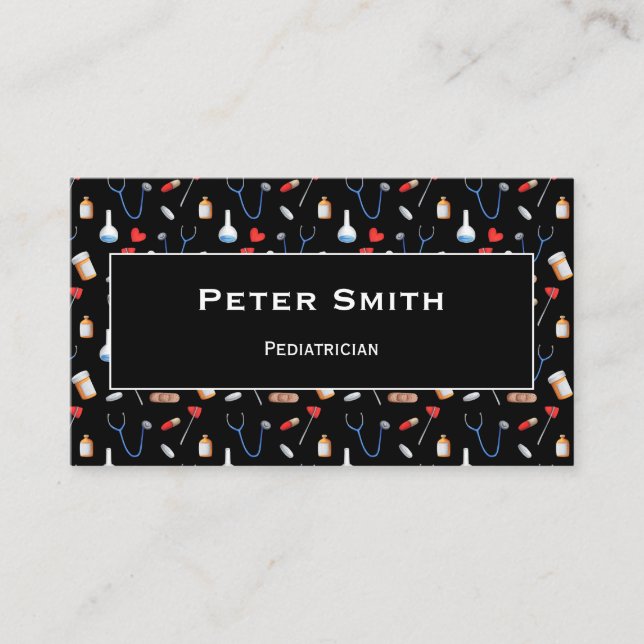 Simple Doctor Equipment Pattern Business Card (Front)