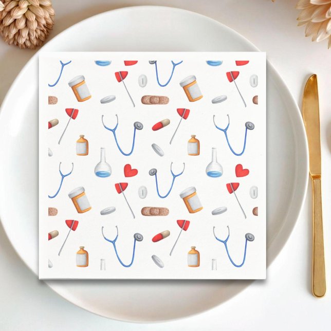 Simple Doctor Nurse Medical Equipment Pattern Napkins (Creator Uploaded)