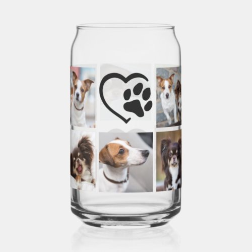Simple Dog 10 Photo Collage Pawprint Heart Can Glass