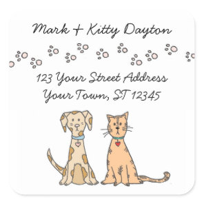 Simple Dog and Cat  with Paw Prints Square Sticker