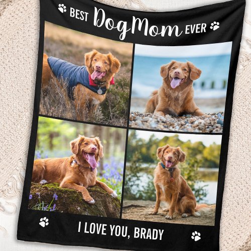 Simple DOG MOM Custom 4 Photo Collage Pictures Fleece Blanket