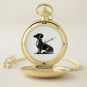 Simple Dog Motif Hunting Dog Silhouette Copy Pocket Watch