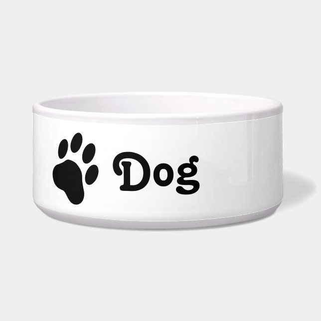 Simple Dog Paw Silhouette With Text Dog Bowl (Front)