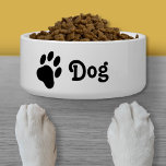 Simple Dog Paw Silhouette With Text Dog Bowl<br><div class="desc">This pet bowl features a simple black paw print silhouette with a customizable text area next to it that now reads a sample text "Dog". The sample text can easily be replaced with the name of your pet,  for example.</div>