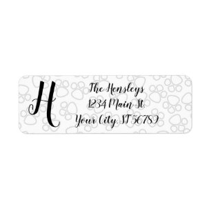 Simple Dog Paws Monogram Return Address Labels