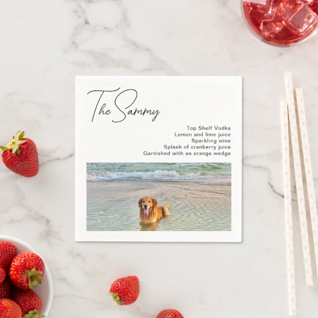Simple Dog Photo Drink Recipe Modern Wedding Napkins (Insitu)