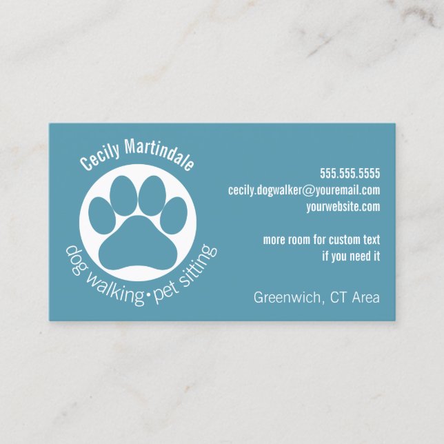 Simple Dog Walker Pet Sitter Blue Green Business Card (Front)