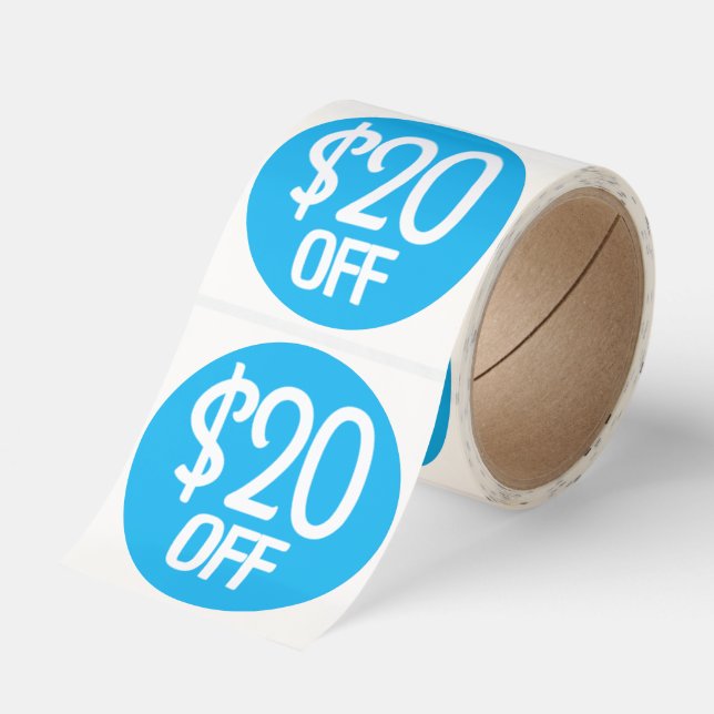 Simple Dollar Discount White on Baby Blue Classic Round Sticker (Roll)