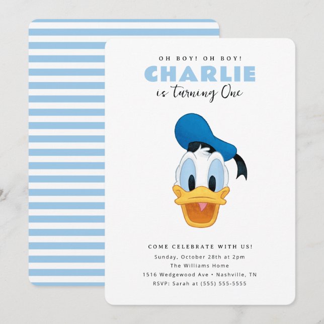 Simple Donald Duck Kids Birthday Invitation (Front/Back)