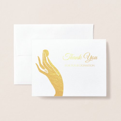 Simple Donation Thank You For Women Hand With Coin Foil Card