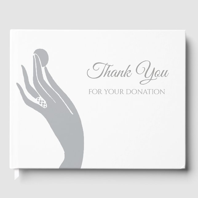 Simple Donation Thank You For Women Hand With Coin Guest Book (Front)