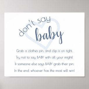 Simple Dont Say Baby Dusty Blue Shower Game Poster