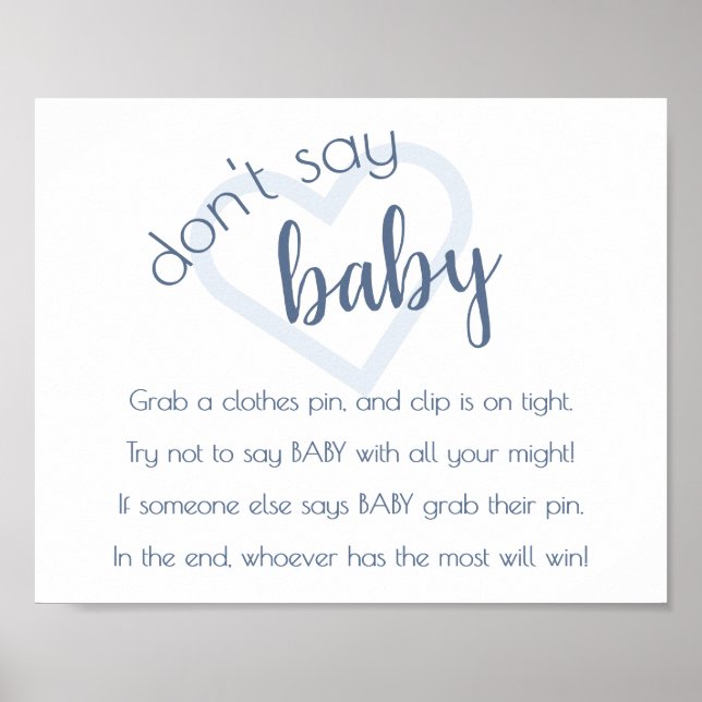 Simple Dont Say Baby | Dusty Blue Shower Game Poster (Front)