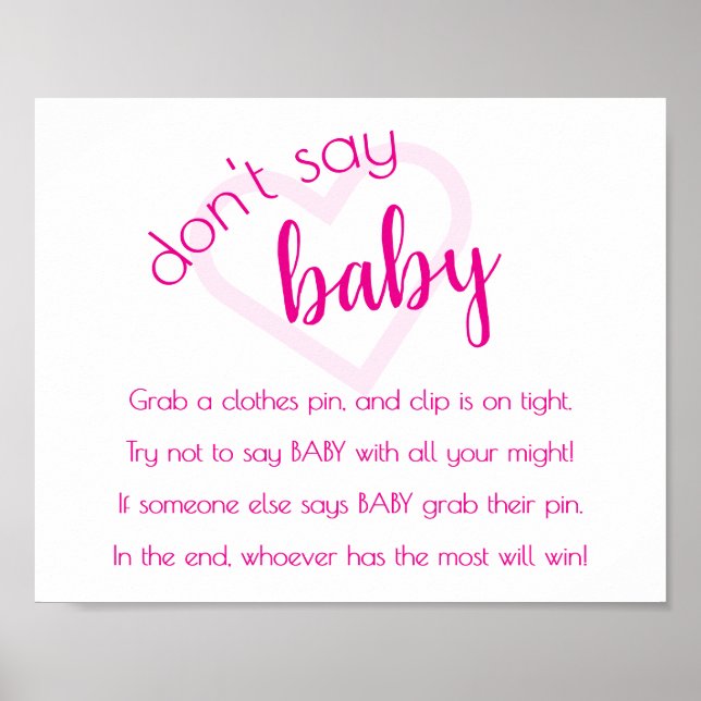 Simple Dont Say Baby | Hot Pink Shower Game Poster (Front)