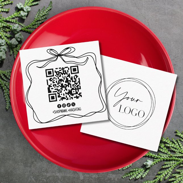 Simple Doodle Bow Your Logo Social Media QR Code Square Business Card (Creator Uploaded)