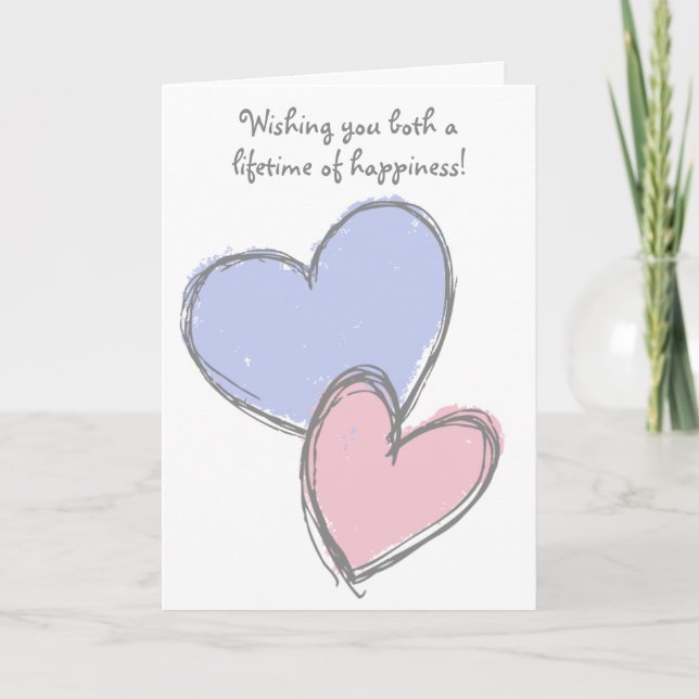 Simple Doodle Hearts Wedding Congratulations Card (Front)