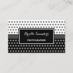 Simple Dots Black and White With Gray Stripe Business Card